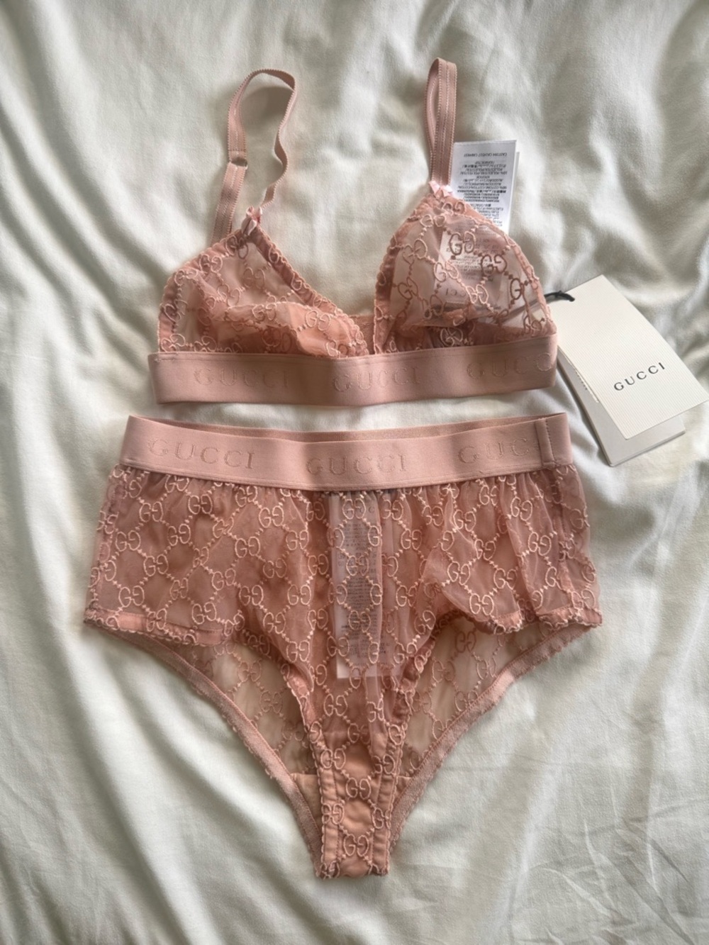 Gucci Pink Lace Bralette & High-Waist Briefs